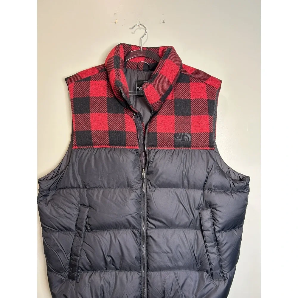 The North Face Nupste 700 Down Puffer Vest Red/Black Check Plaid Men's XL